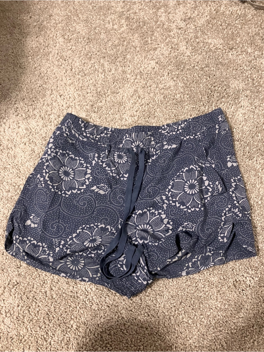 Women’s Navy Floral Drawstring Athletic Shorts